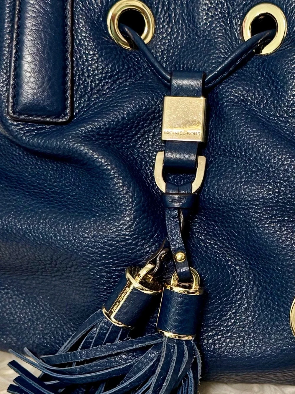 Michael Kors Navy Leather Satchel with Tassel and MK Charm - Picture 8 of 8